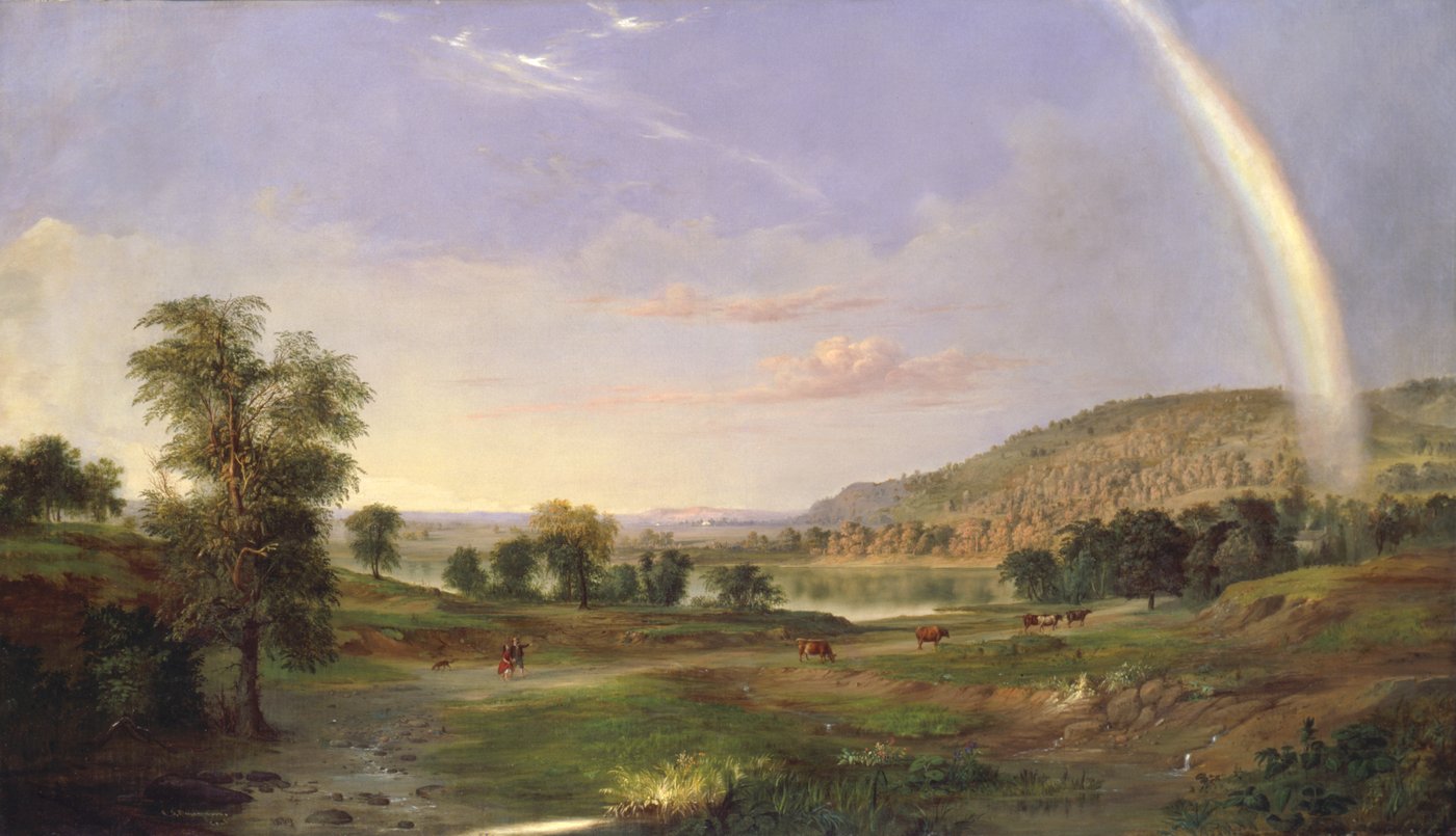 Landscape with Rainbow, a pastoral landscape painting by Robert S. Duncanson